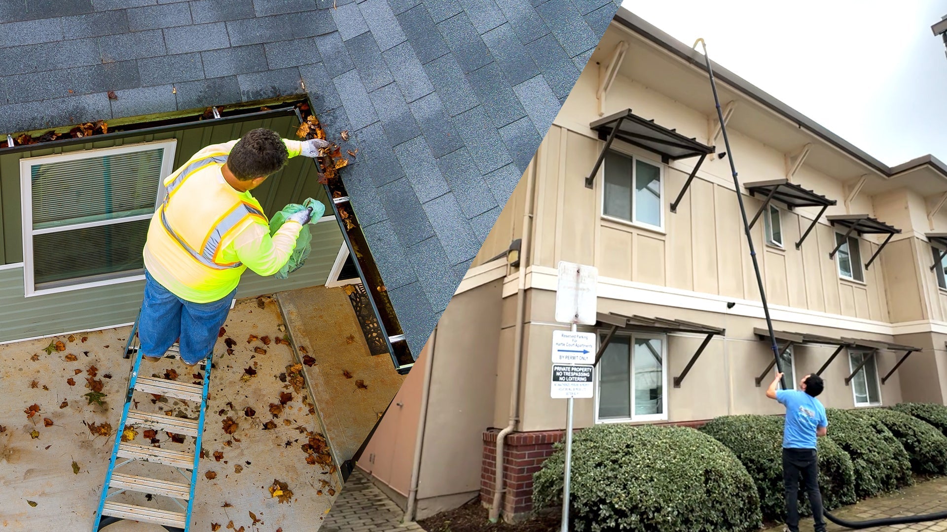 Smart investment: gutter cleaning with a vacuum system for pressure washing contractors.